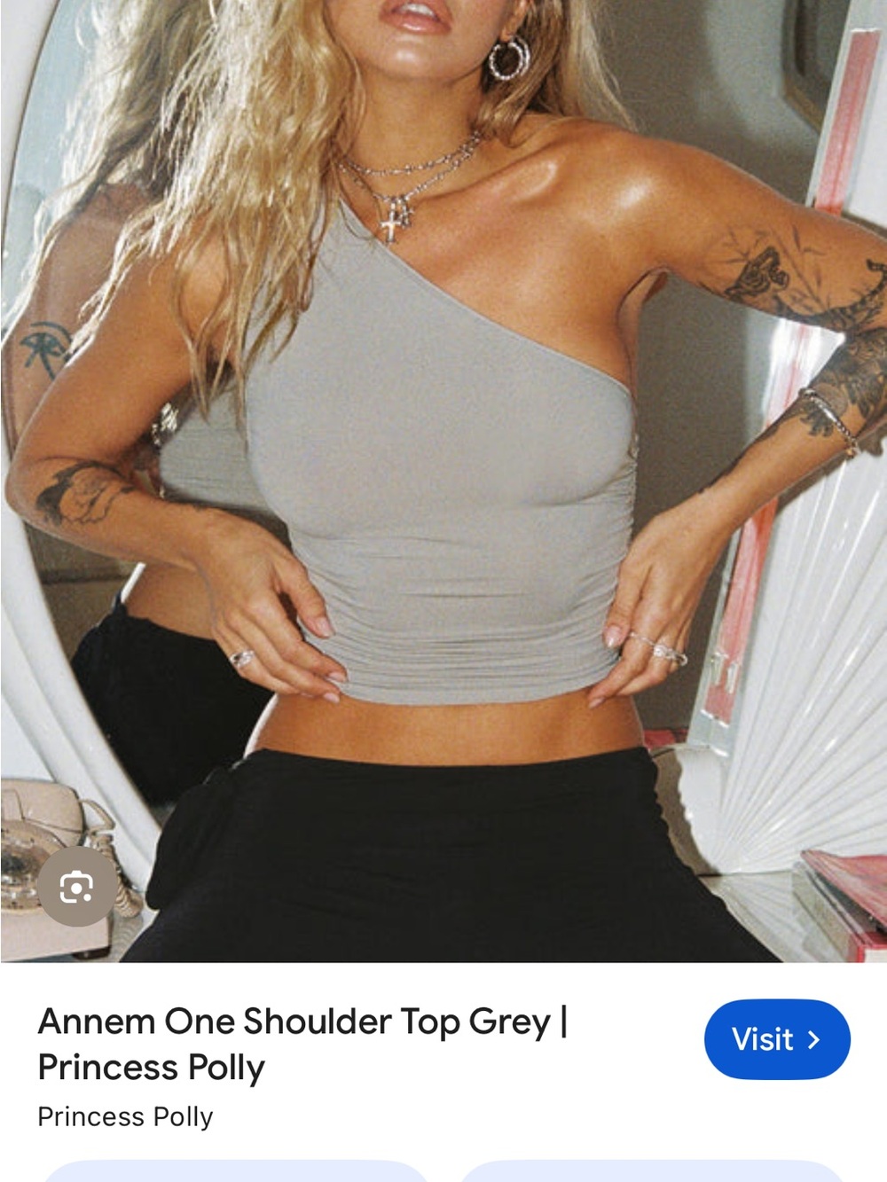 Princess Polly One-Shoulder Cropped Tank Top — Grey